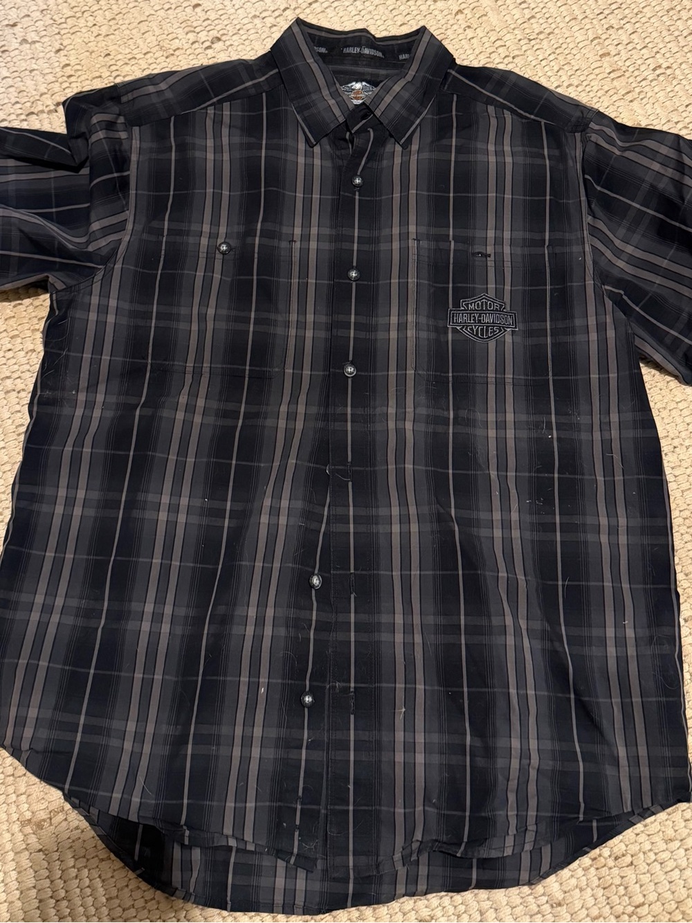 Harley-Davidson Black and Gray Plaid Button-Down Shirt